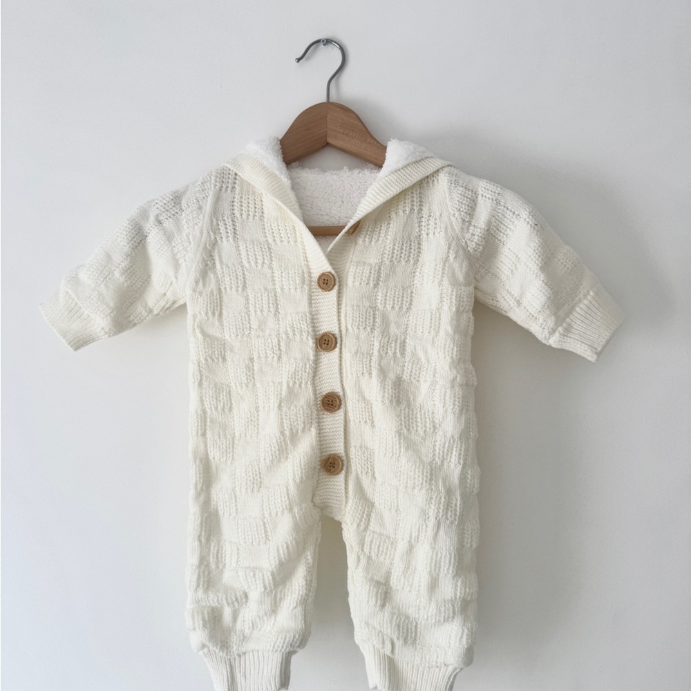 Soft Knit Hooded Baby Footie in Cream